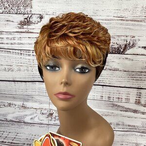 Dosa Black Tapered Wig with Firey Red Top Salmon Heat Safe Adjustable Synthetic